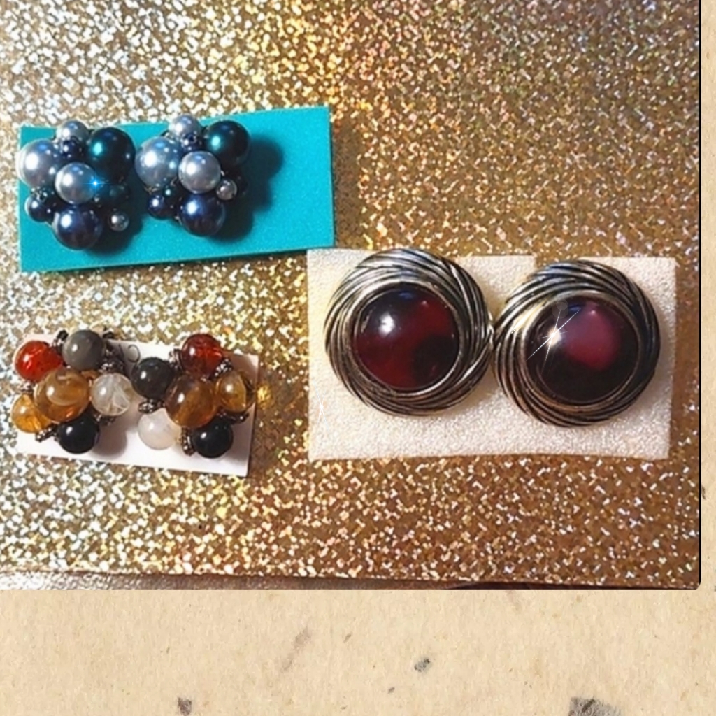 2 Pr Clip-On Vintage Earrings Reduced